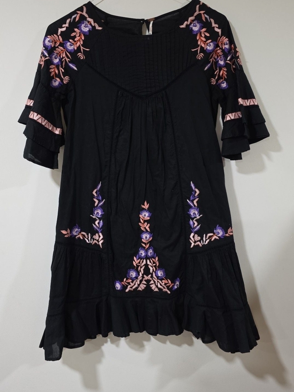 Free People Pavlo Embroidered Floral Babydoll Mini Dress, XS